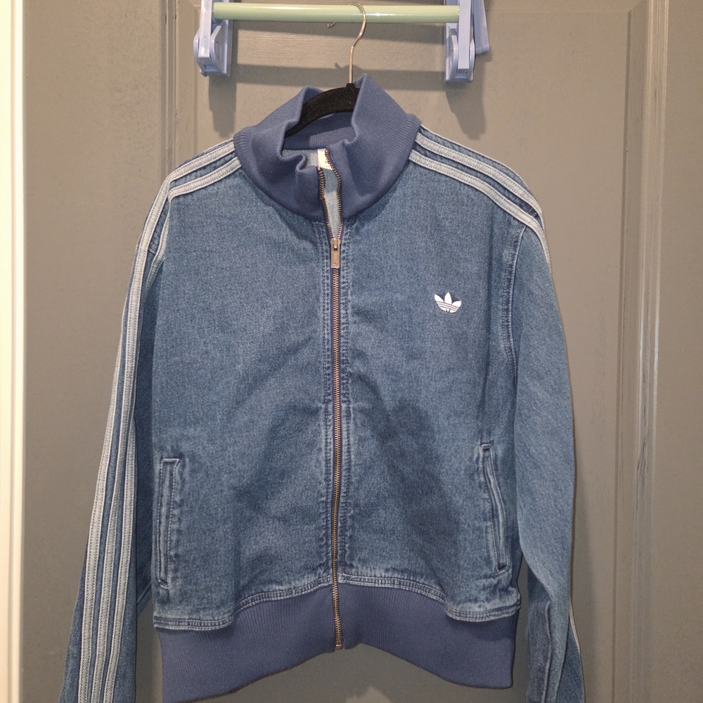 adidas Blue Jean Jacket with White Stripes